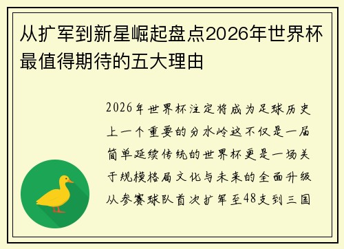 从扩军到新星崛起盘点2026年世界杯最值得期待的五大理由